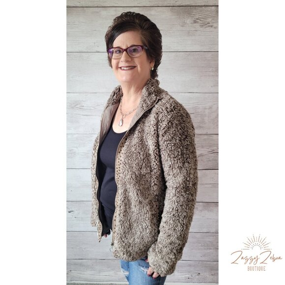 Olive Zip Up Fleece Jacket - Picture 2 of 4